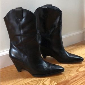 Zara heeled leather wedge cowboy boots size 37